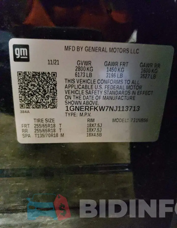 1GNERFKW7NJ113713 Photo# 14