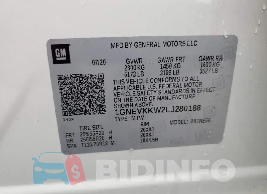 1GNEVKKW2LJ280188 Photo# 14