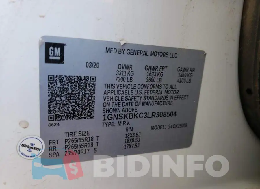 1GNSKBKC3LR308504 Photo# 14