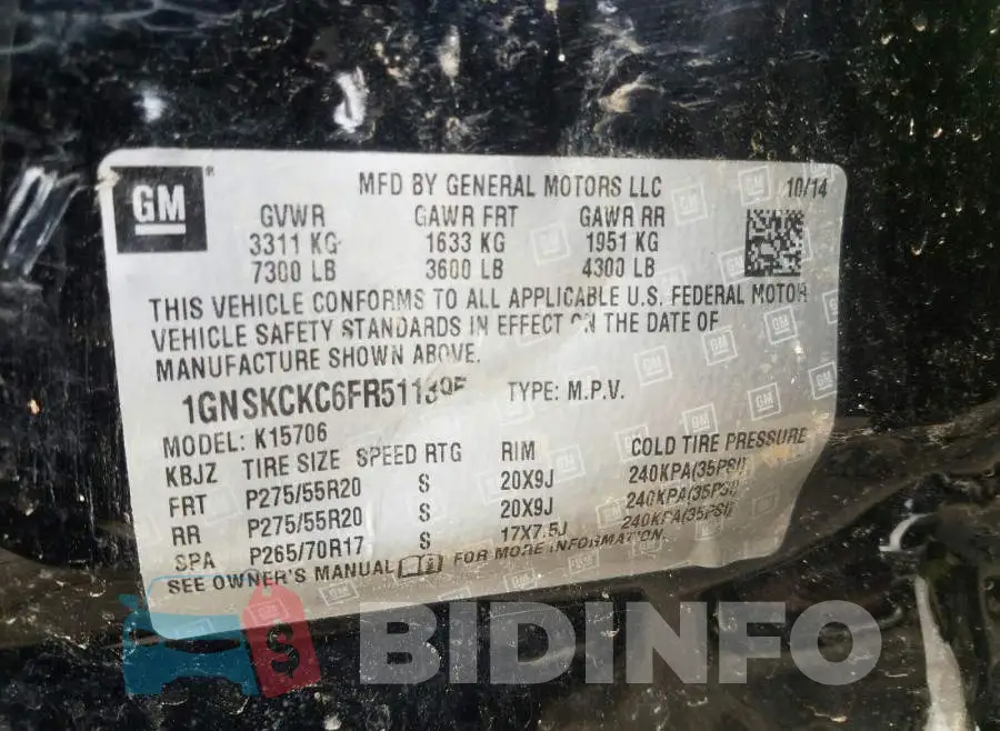 1GNSKCKC6FR511395 Photo# 10