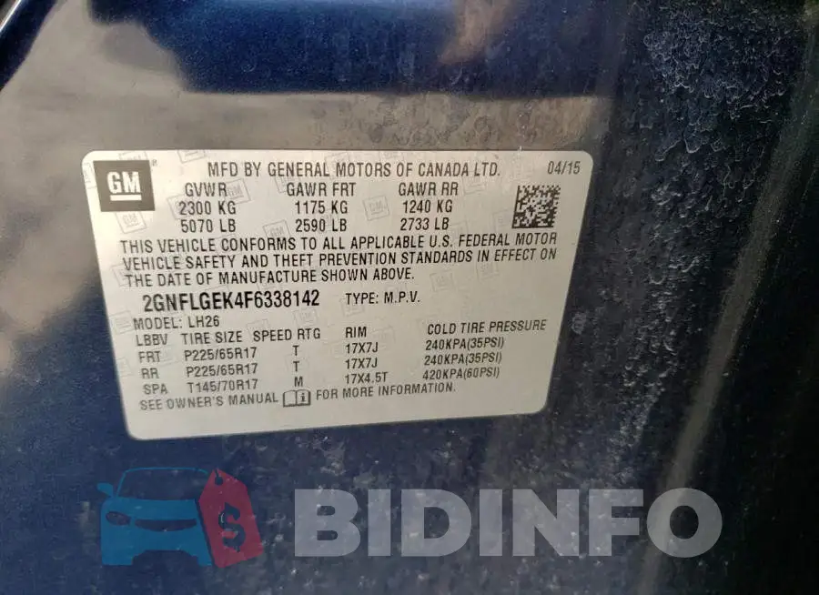 2GNFLGEK4F6338142 Photo# 12