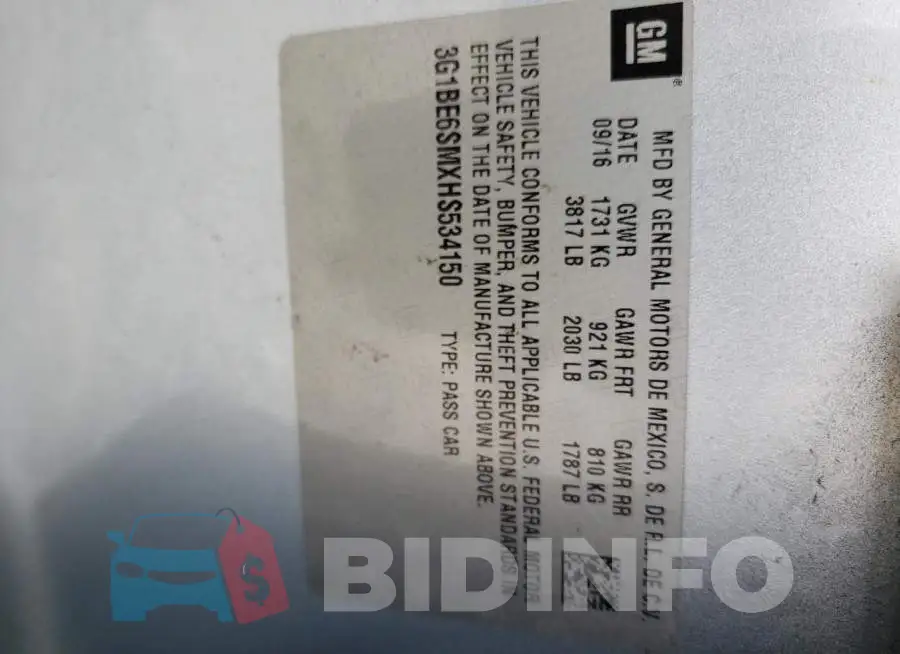 3G1BE6SMXHS534150 Photo# 12