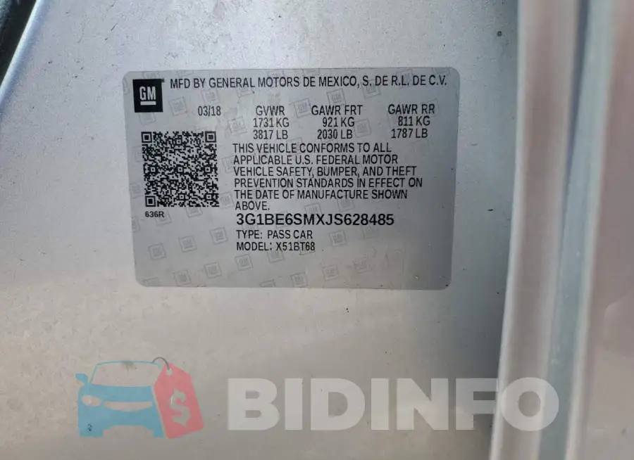 3G1BE6SMXJS628485 Photo# 12