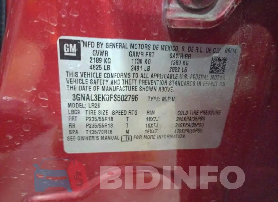 3GNAL3EK0FS502796 Photo# 13