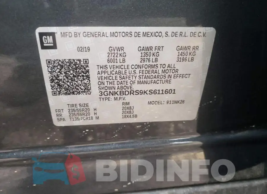 3GNKBDRS9KS611601 Photo# 13