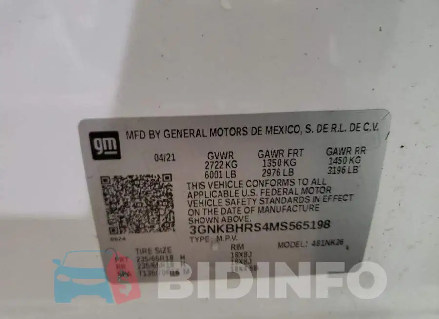 3GNKBHRS4MS565198 Photo# 13