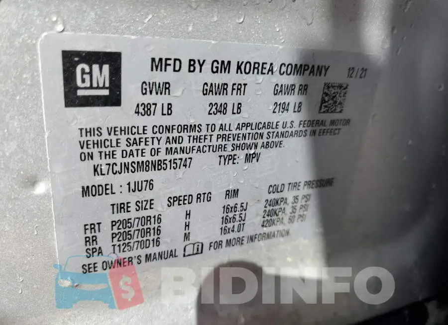KL7CJNSM8NB515747 Photo# 14