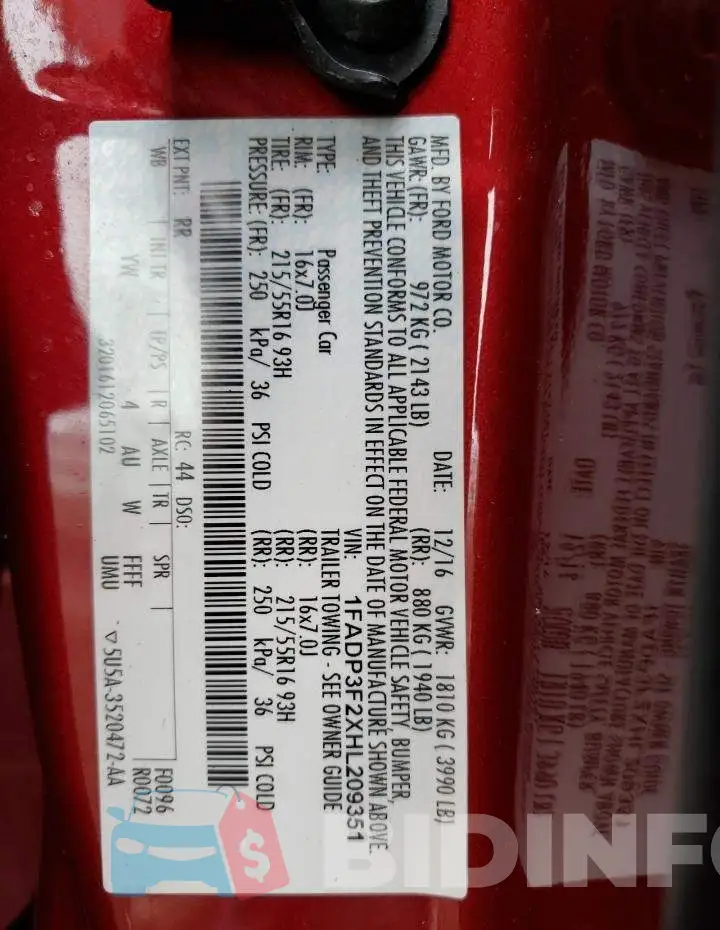 1FADP3F2XHL209351 Photo# 13