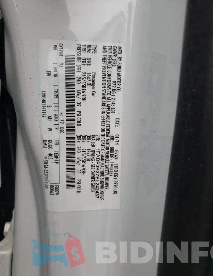 1FADP3K27EL242437 Photo# 12