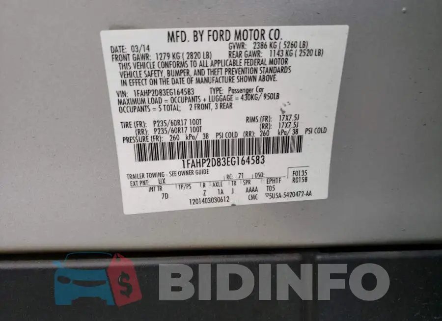 1FAHP2D83EG164583 Photo# 13