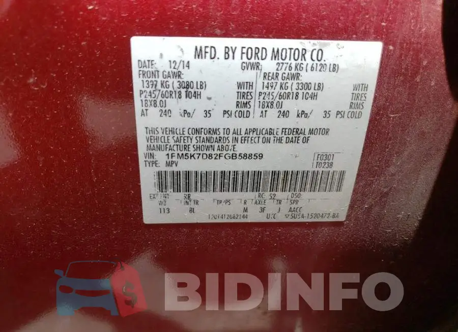 1FM5K7D82FGB58859 Photo# 14