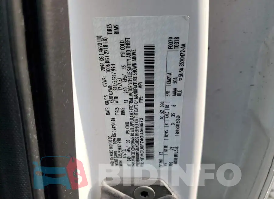 1FMCU0F74GUA66572 Photo# 12