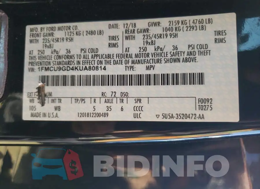 1FMCU9GD4KUA80814 Photo# 12