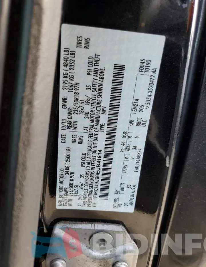 1FMCU9J96EUB41914 Photo# 12