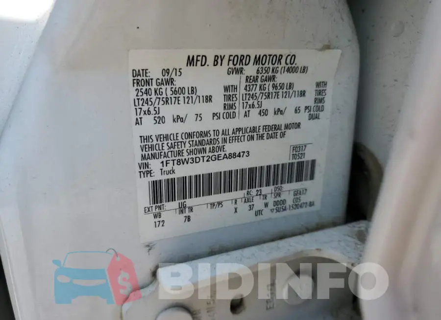 1FT8W3DT2GEA88473 Photo# 12