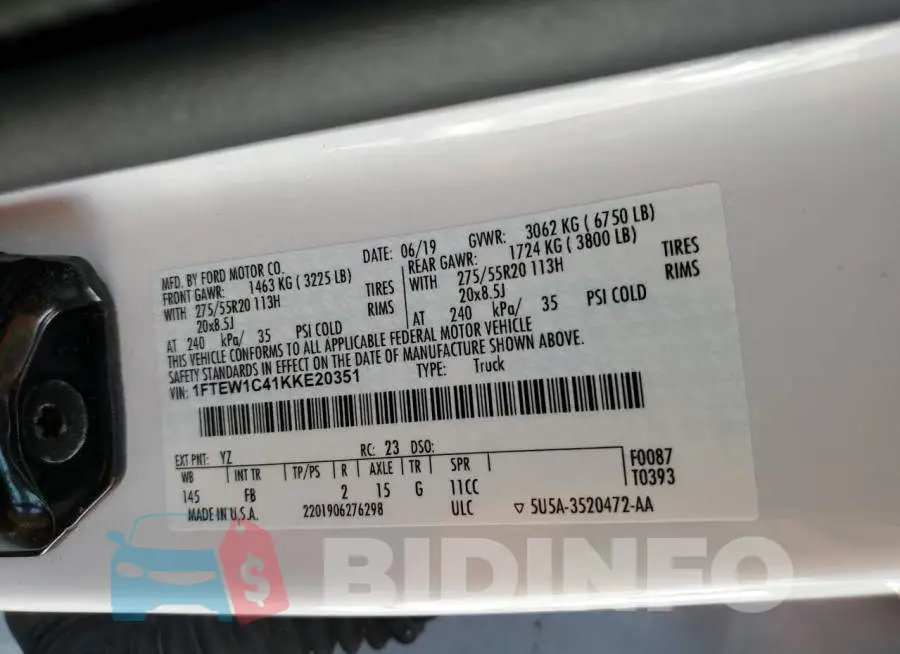 1FTEW1C41KKE20351 Photo# 12
