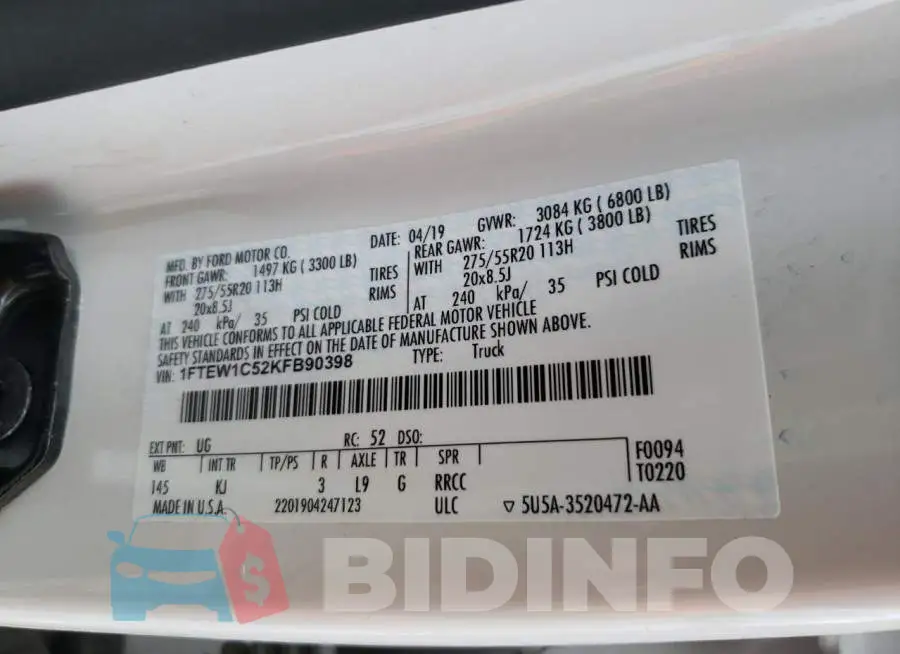1FTEW1C52KFB90398 Photo# 13