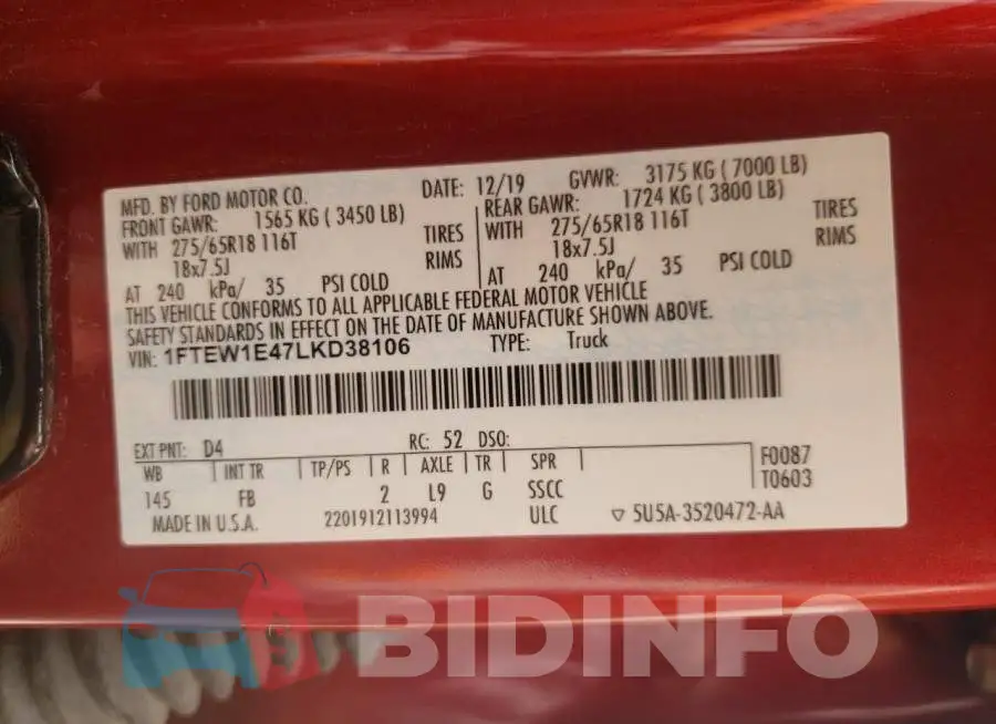 1FTEW1E47LKD38106 Photo# 12