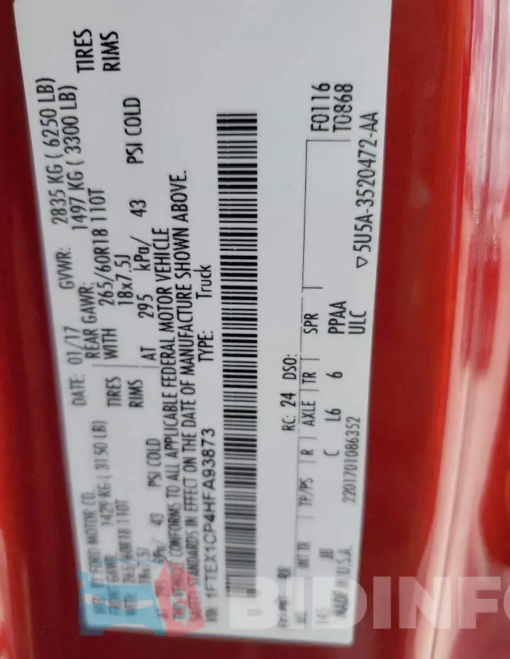 1FTEX1CP4HFA93873 Photo# 12