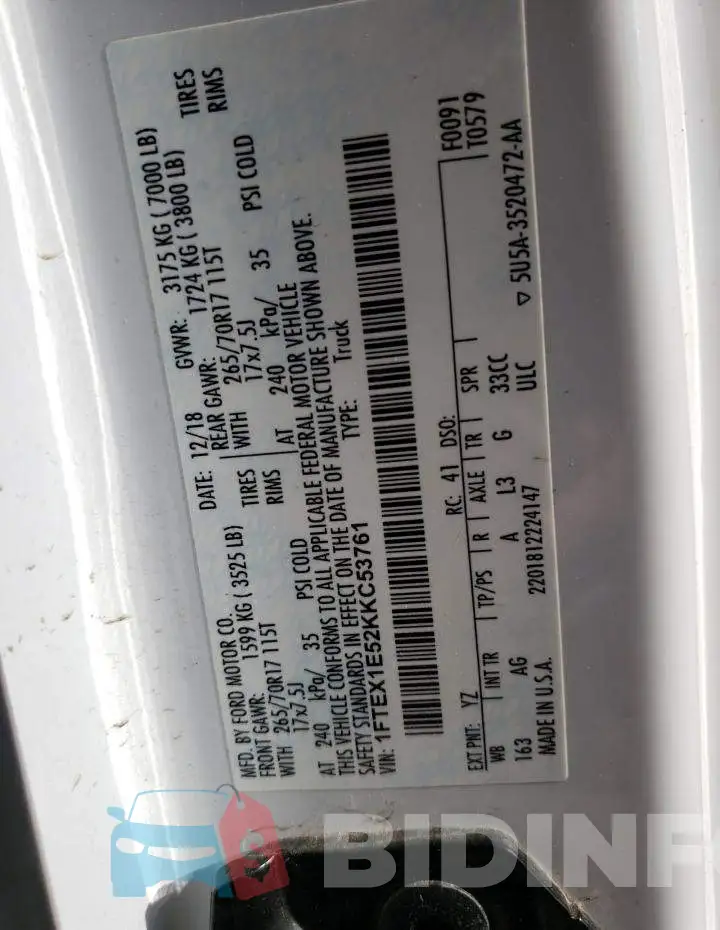 1FTEX1E52KKC53761 Photo# 12