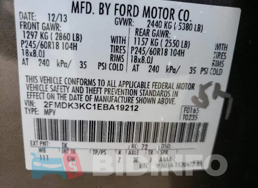 2FMDK3KC1EBA19212 Photo# 13