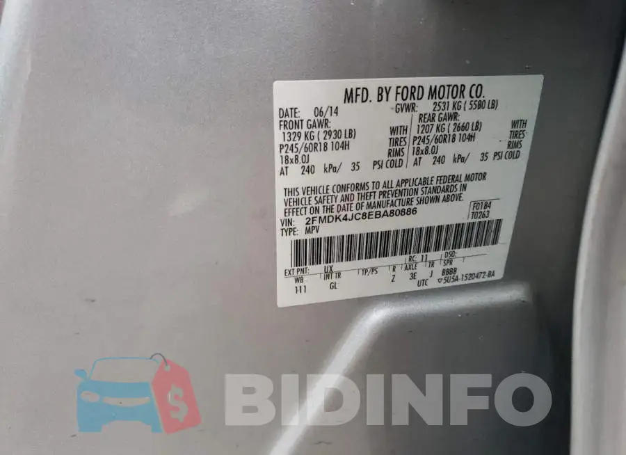 2FMDK4JC8EBA80886 Photo# 13