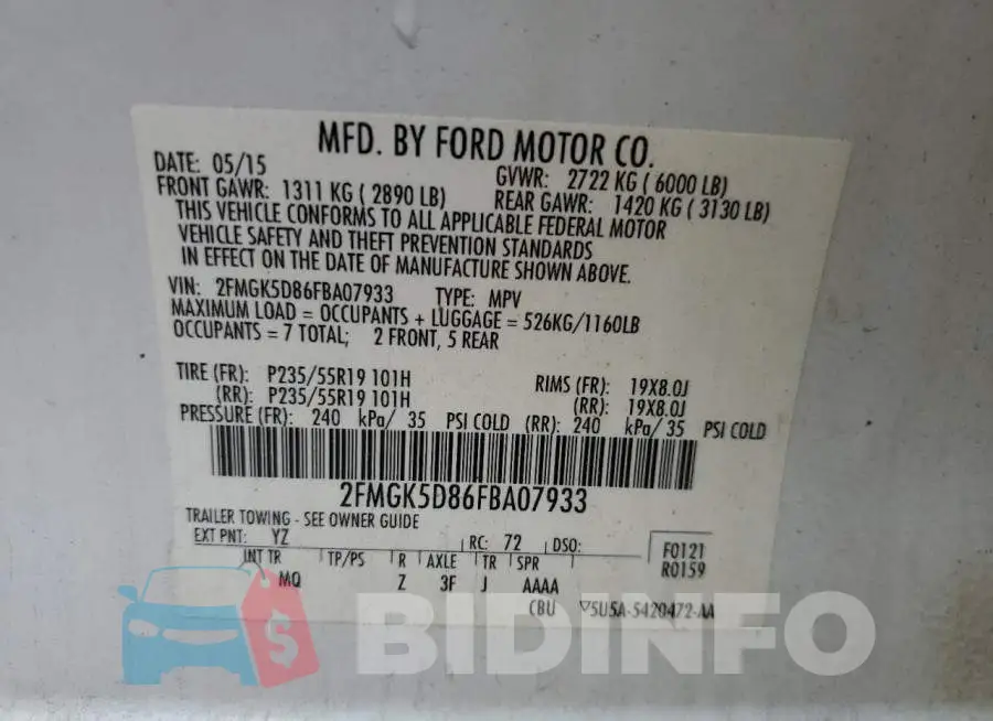 2FMGK5D86FBA07933 Photo# 12