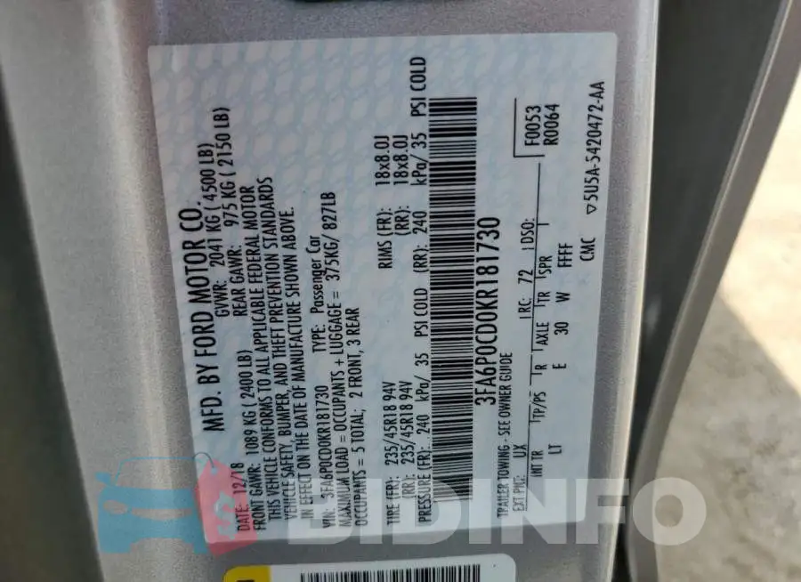 3FA6P0CD0KR181730 Photo# 13