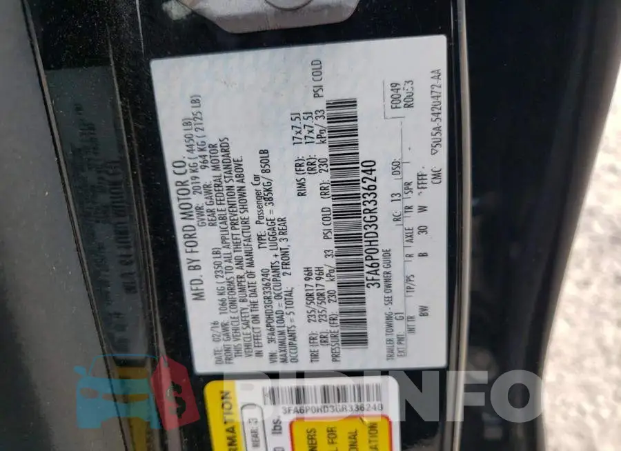3FA6P0HD3GR336240 Photo# 12