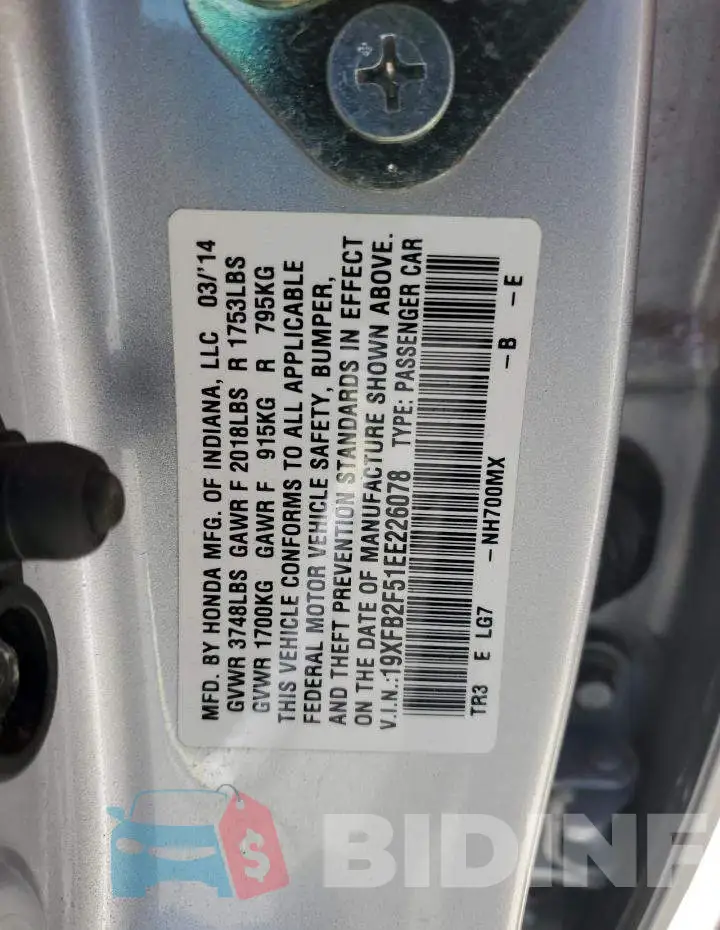 19XFB2F51EE226078 Photo# 12
