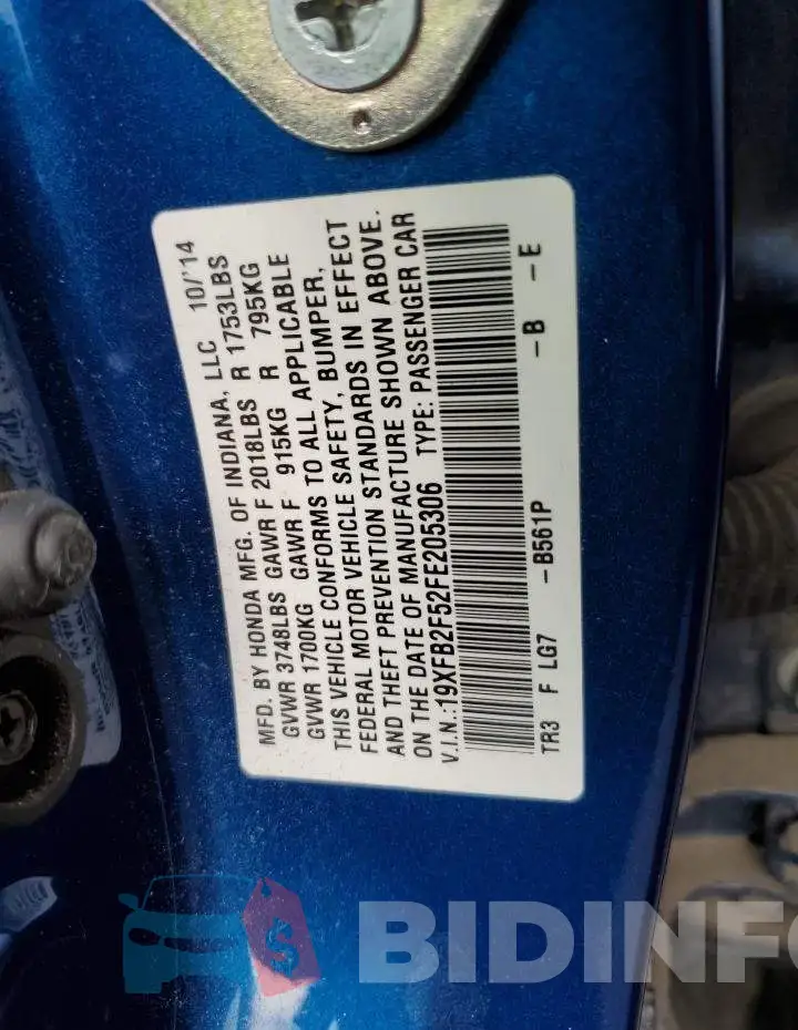 19XFB2F52FE205306 Photo# 12