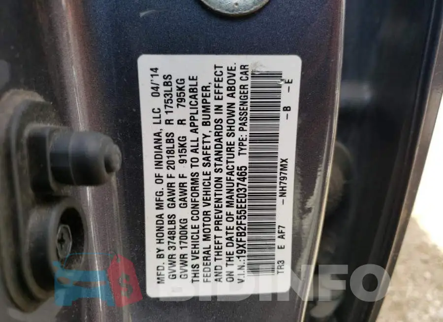 19XFB2F55EE037465 Photo# 12