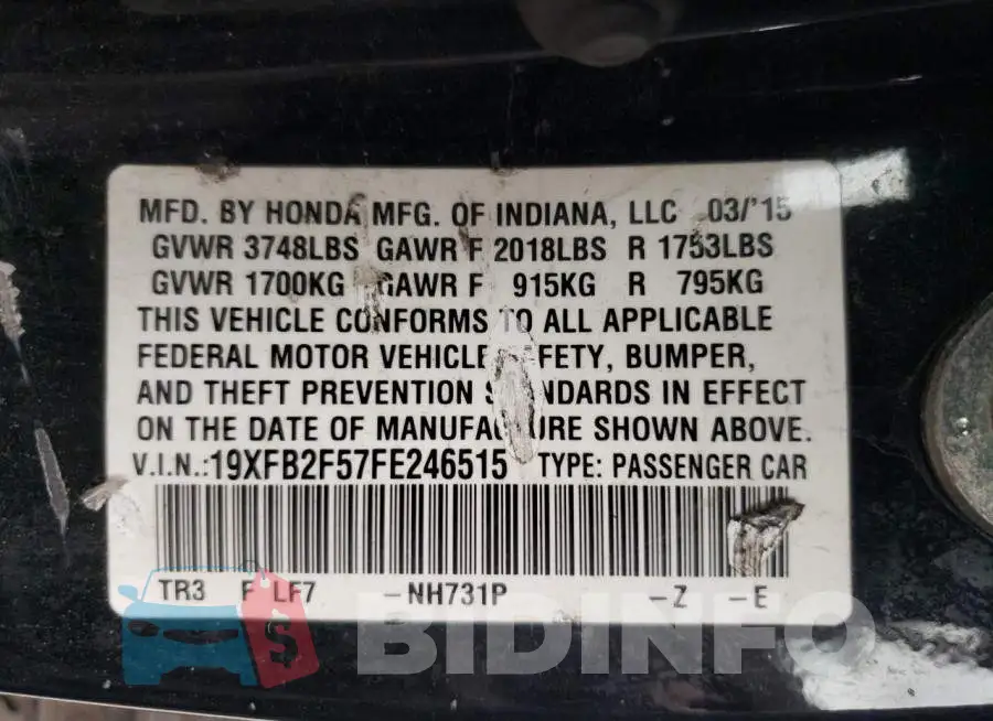 19XFB2F57FE246515 Photo# 12