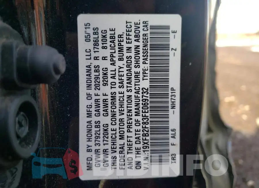 19XFB2F83FE069732 Photo# 13