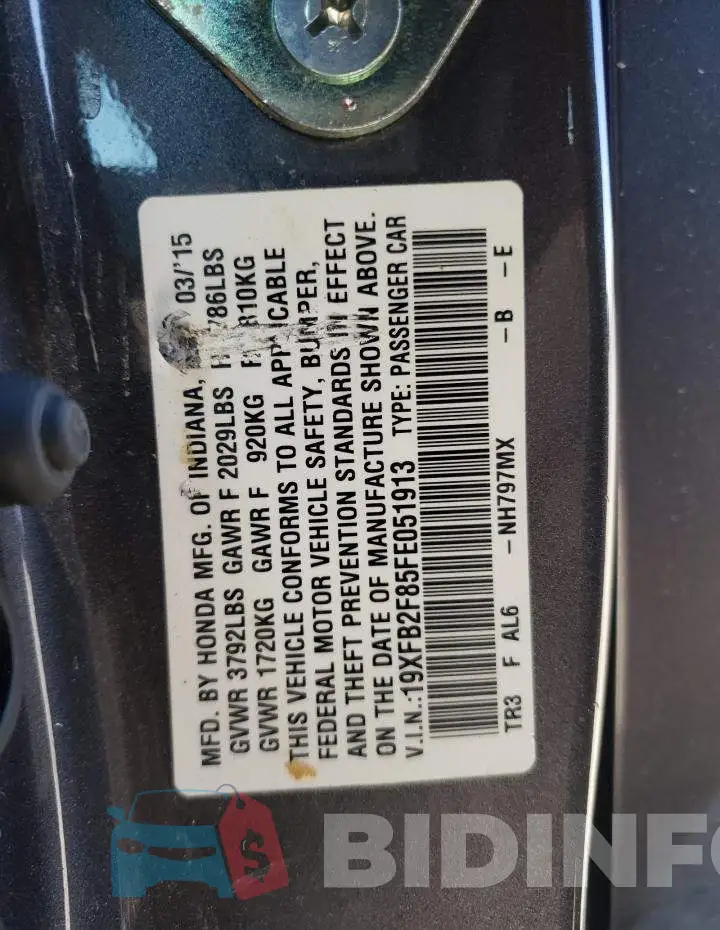 19XFB2F85FE051913 Photo# 13