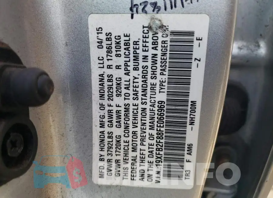 19XFB2F88FE066969 Photo# 12