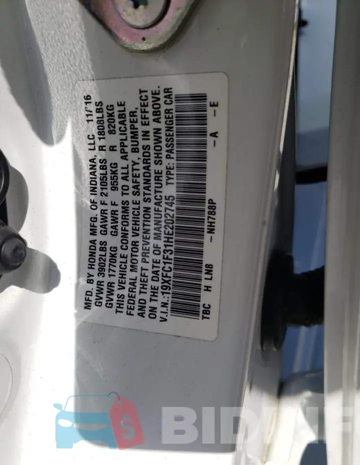 19XFC1F31HE202745 Photo# 12