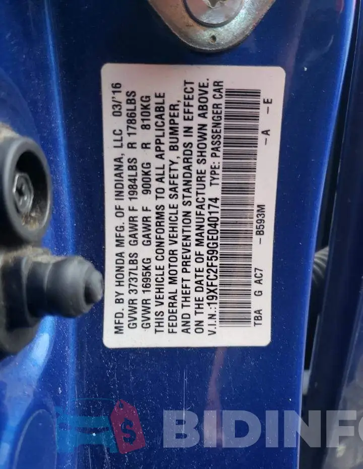 19XFC2F59GE040174 Photo# 13