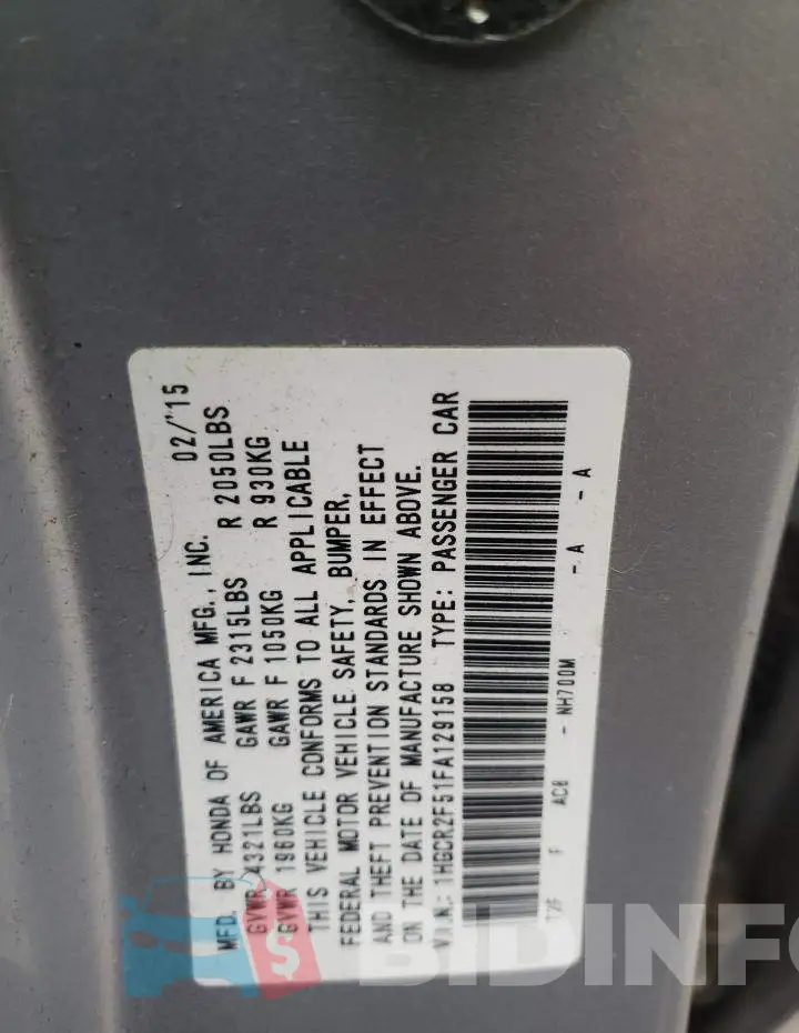 1HGCR2F51FA129158 Photo# 12