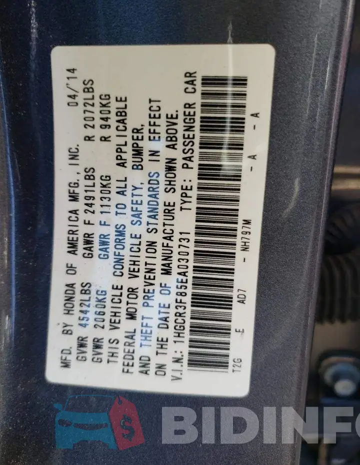 1HGCR3F85EA030731 Photo# 12