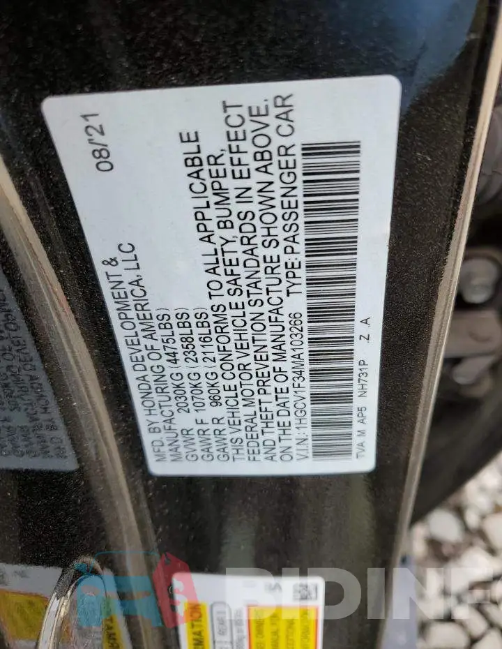 1HGCV1F34MA103266 Photo# 13