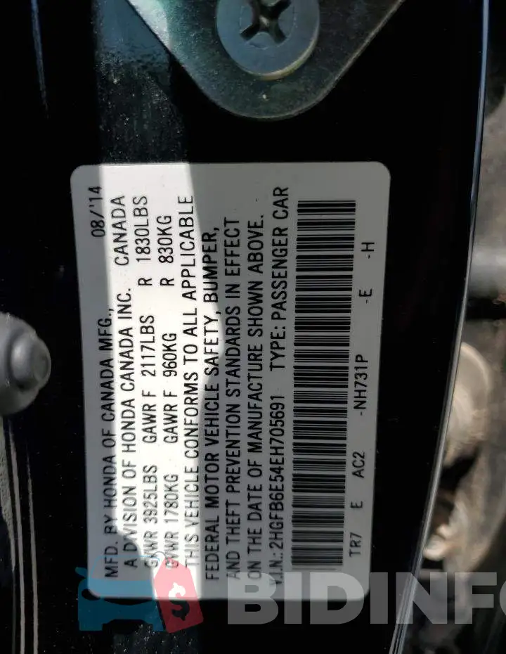 2HGFB6E54EH705691 Photo# 12