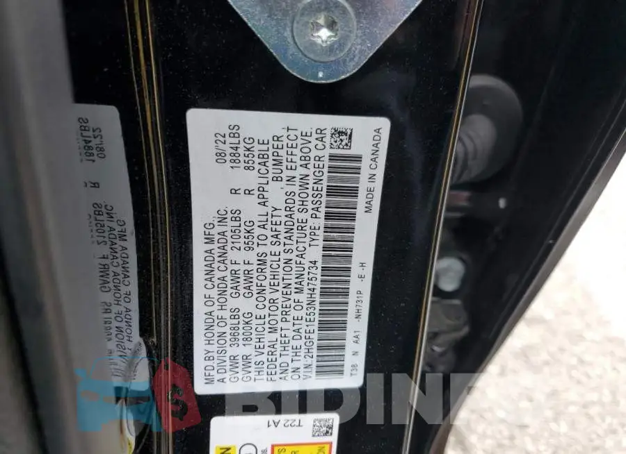 2HGFE1E53NH475734 Photo# 12
