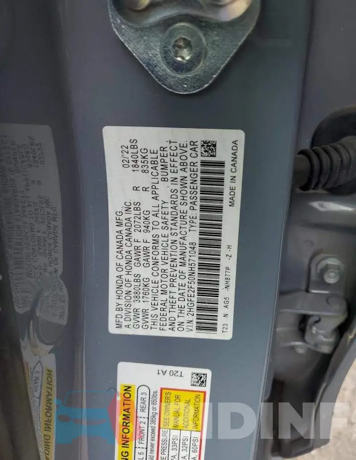2HGFE2F50NH571048 Photo# 12
