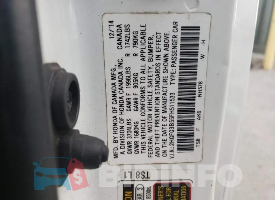 2HGFG3B55FH511533 Photo# 12