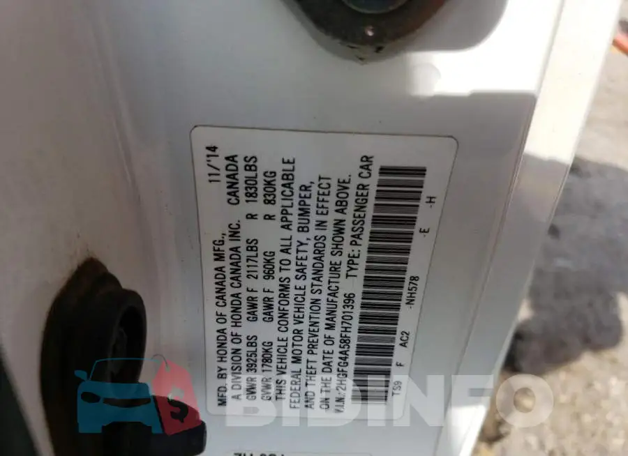 2HGFG4A58FH701396 Photo# 12