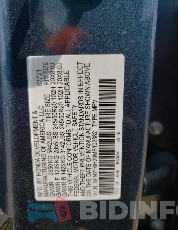 5FNYF6H29MB102382 Photo# 13