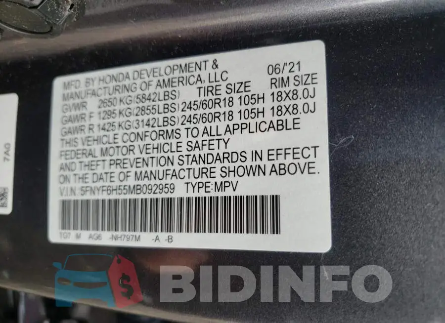 5FNYF6H55MB092959 Photo# 12
