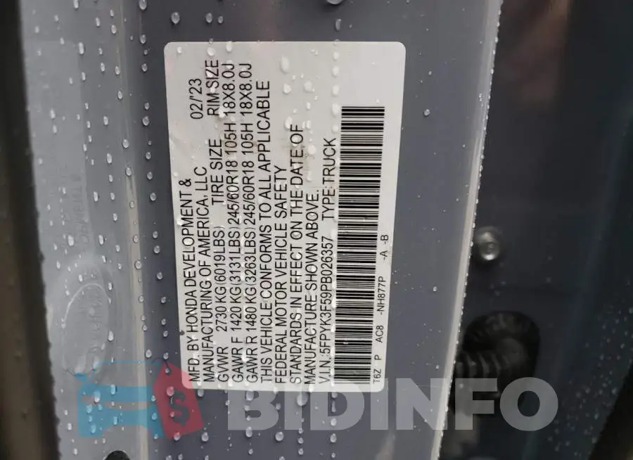 5FPYK3F59PB026357 Photo# 13