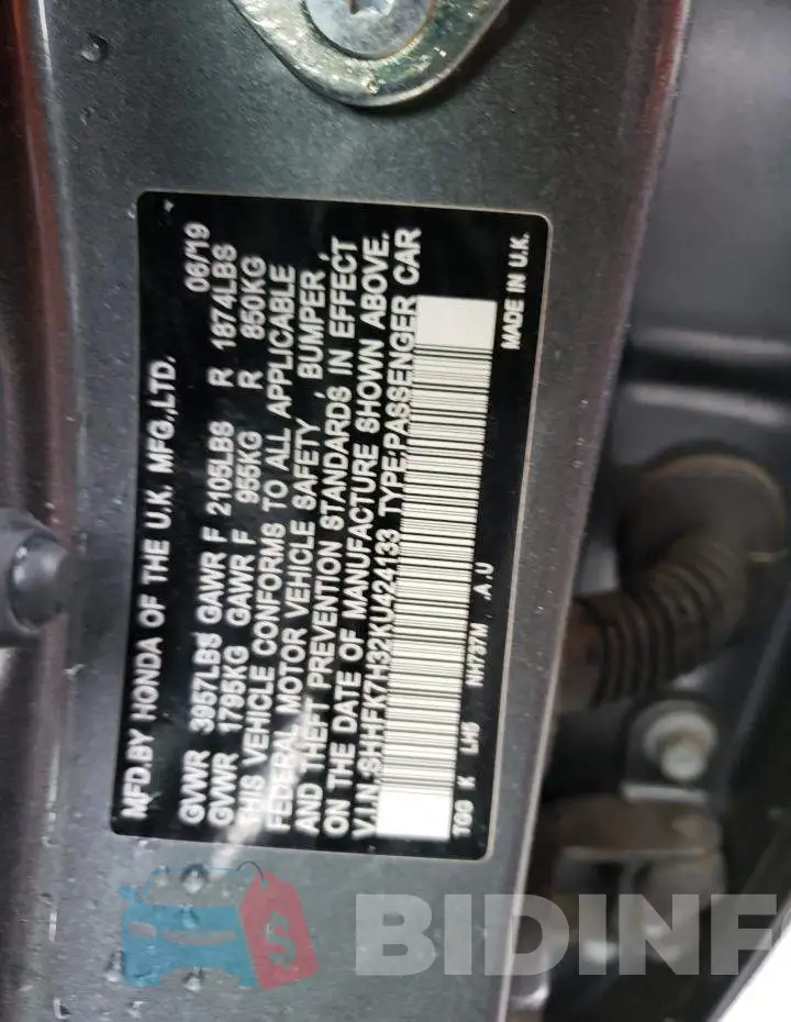 SHHFK7H32KU424133 Photo# 12